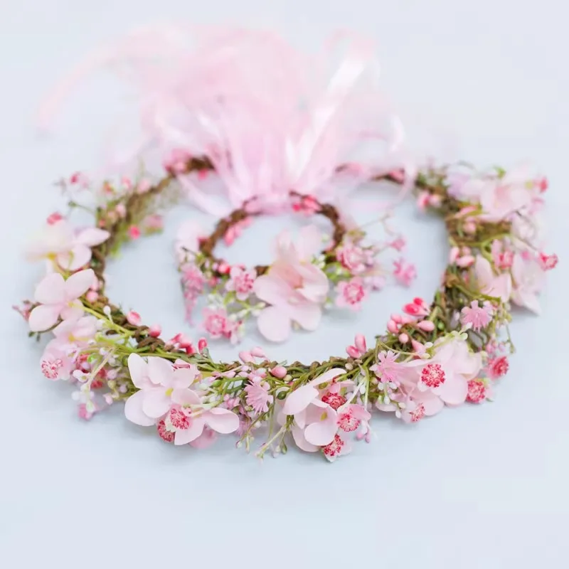 Flower Wreath Headband Korean Style Headband Children's Bracelet Bride and Bridesmaid Taking Photos for Vacation