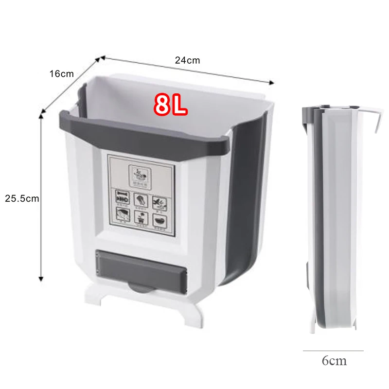 8L Kitchen Trash Can Portable Foldable Large Car Waste Bin For Bathroom Kitchen Cabinet Door Wall-mounted Kitchen Storage Boxes