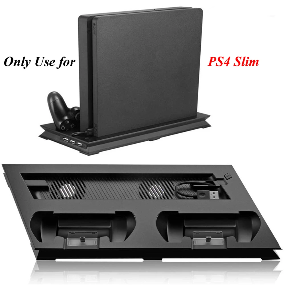 For PS4 Slim Vertical Stand with Cooler Cooling Fan Controller Charger Charging Dock Station for Play Station 4 Slim Accessories
