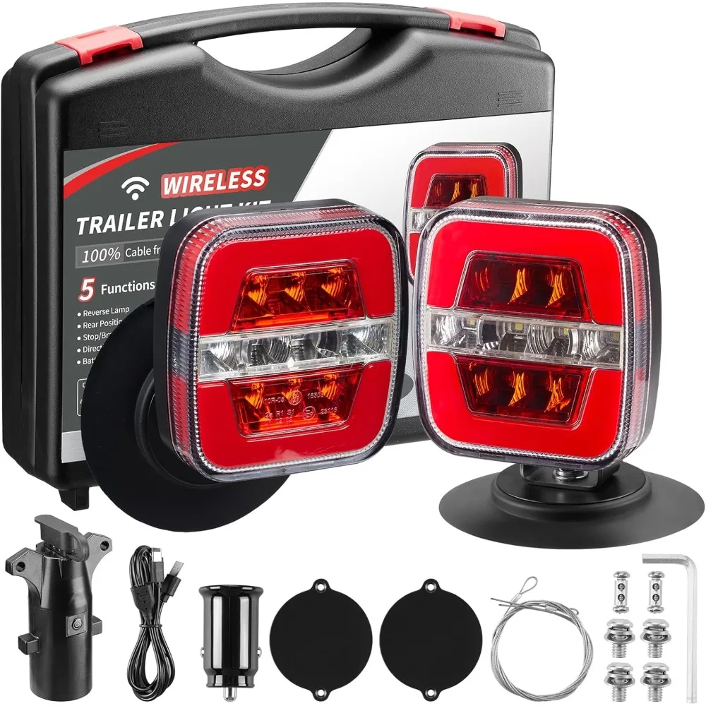 

Wireless Trailer Lights Magnetic Trailer Lights Adjustable Tow Light with Suction Cup, Rechargeable Towing Tail Light Kit