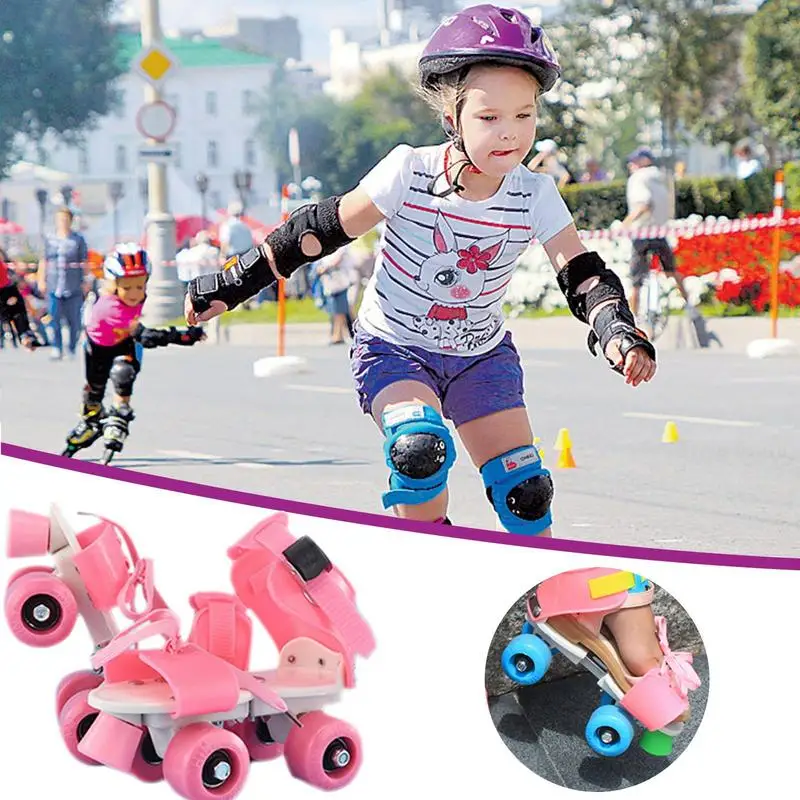 Roller Skates Double Row Beginners Skates For Girls Easy To Wear Inline Skates Children\'s Adjustable Roller Skates For Exercise