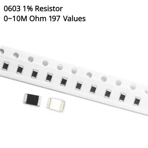100pcs/Lot 0603 0 ohm~10M ohm SMD Resistor 1% 1/10W Chip Surface Mount Resistor ROHS 0R~10MR 0.1R/1R/4.7R/47R/10R/1K/10K/1M/47K