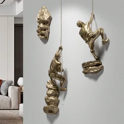 3D Wall Decor Art Hanging Resin Climbing Man Mount Pendant Industrial Style Iron Wire Decoration Sculpture Figures Statue Gift
