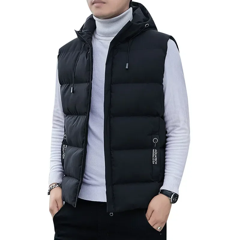 Men\'s Loose Casual Jacket Sleeveless Zipper Down Vest Male Solid Color Autumn Winter Warm Vests Mens Stand-up Collar Oversize