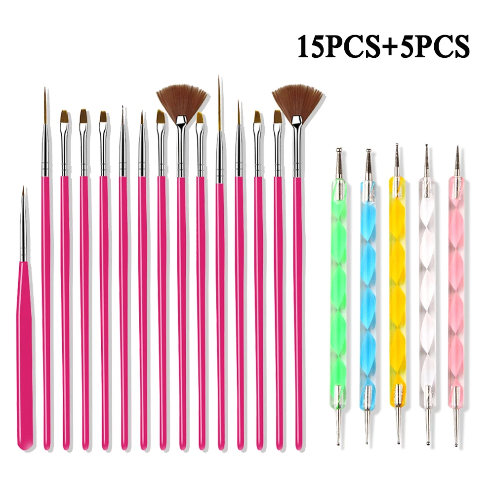 Juego de 20 piezas de pinceles para decoración de uñas, Gel acrílico UV, dibujo, punteado, pincel para manicura, polvo líquido, tallado, herramienta de cepillo para uñas de Gel DIY
