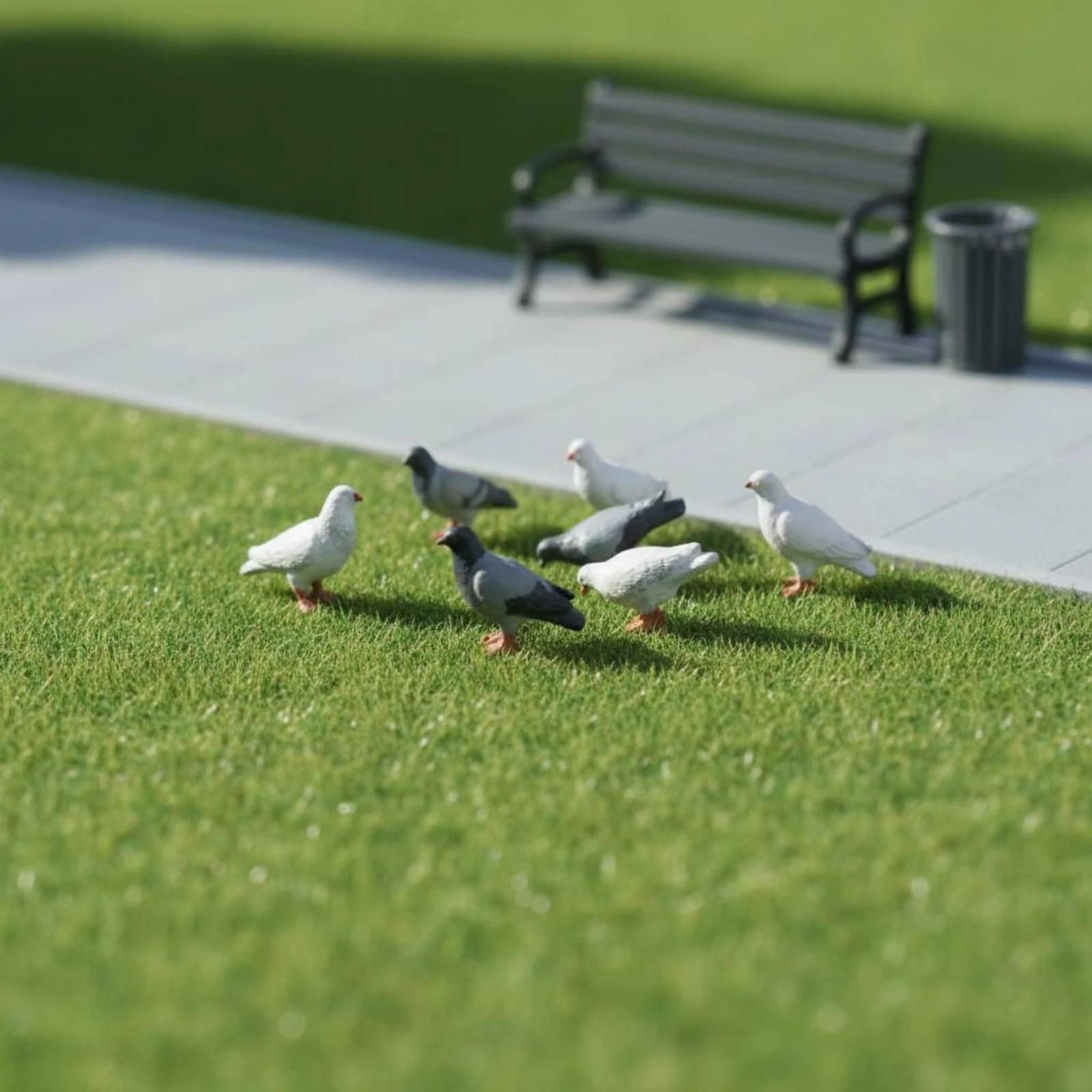 4 Pieces 1/64 Scale Pigeon Model Small Orange Feet Miniature Pigeon Model Resin Bird Statue Display Creature Decoration