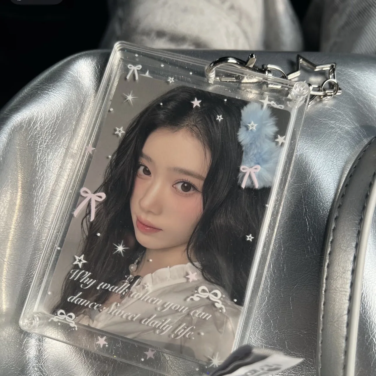 Korean Style Star Bow Acrylic Photocard Holder 3 Inch Cute Photo Card Storage Case for Instant Photos and ID Cards
