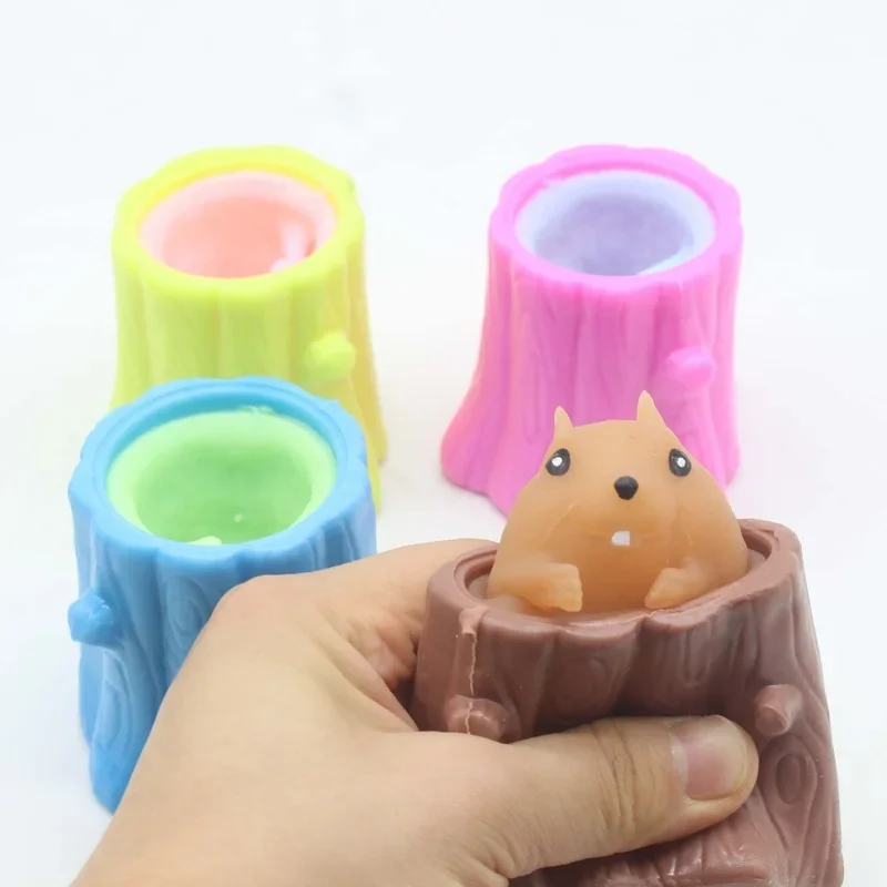 Squeezing Squirrel Cup Toys Cheese Mouse Frog Decompression Fidget Antistress Sensory Stress Reliefing Gift for Kids Adults