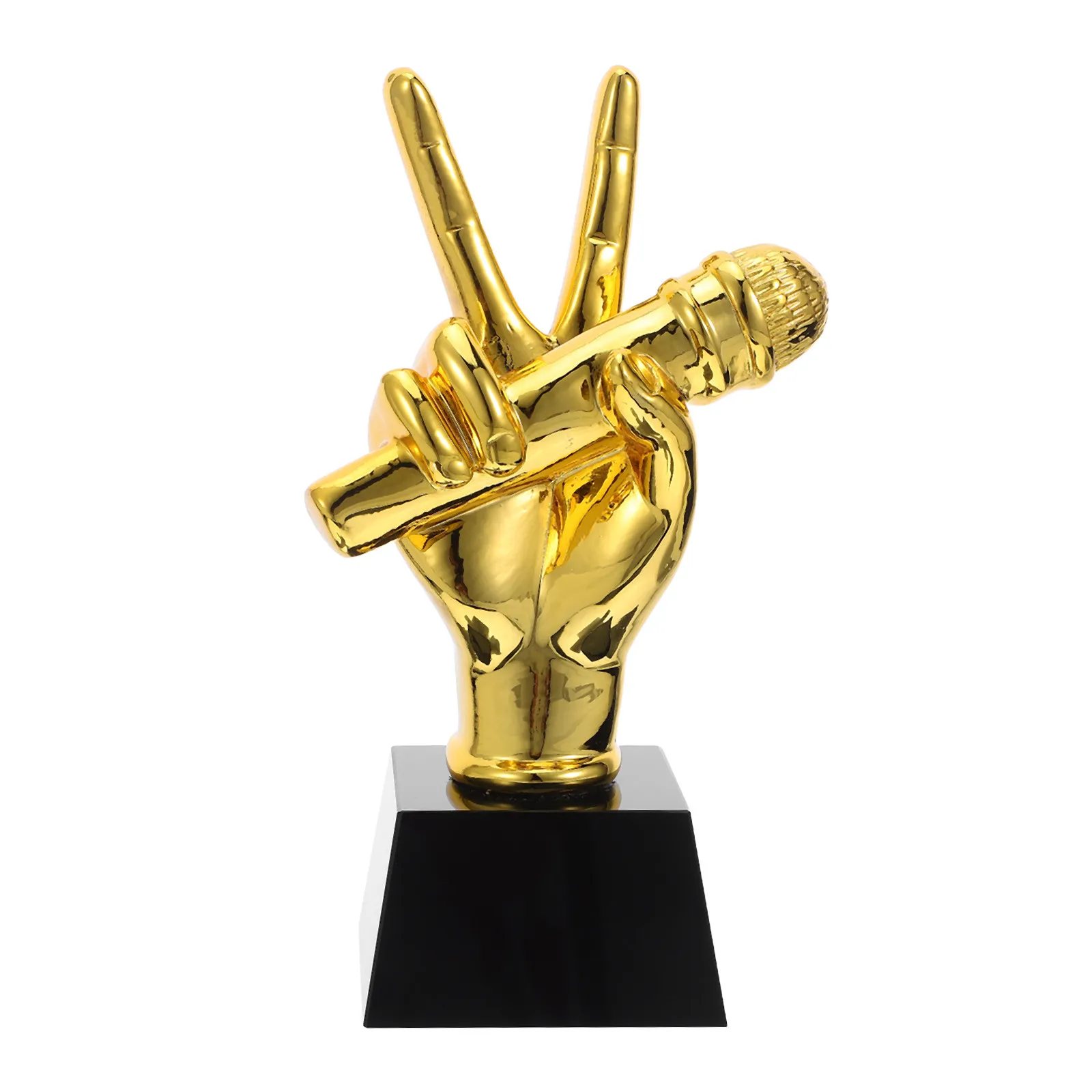 

Смоляной трофей-микрофон для вокальных конкурсов, трофей с V-образным жестом, награда для музыкальных конкурсов и караоке, украшение для вечеринок для вокалистов