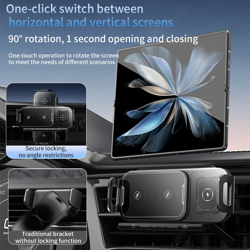 360° Rotation 15W Car Phone Wireless Charger Holder for Samsung Galaxy Fold 6 5 4 3 Z Flip Iphone 15 Pro Max Wireless Charger view 5