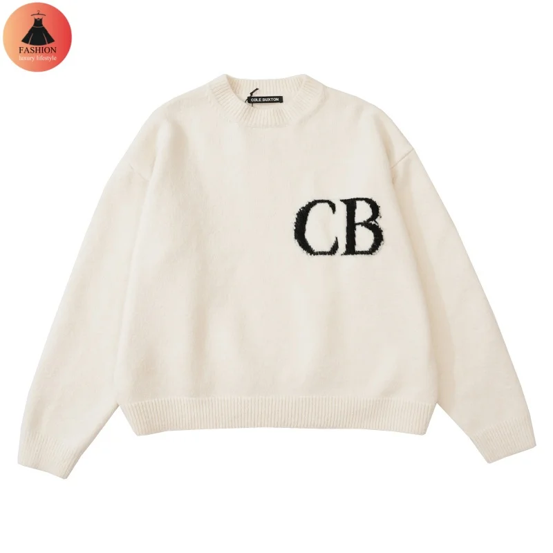 Simple 24SSCole Buxton Logo Letters Loose Jacquard Crew Neck Sweater High Quality 1:1 Mens Womens Wool Sweater Pullover