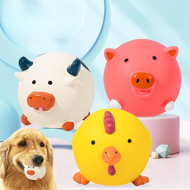 Pet Latex Molar Chew Toy, Squeaky Pig Chicken Ox Head Shaped, Durable Safe Teeth Cleaning Toy for Dogs Pet Interactive Supplies