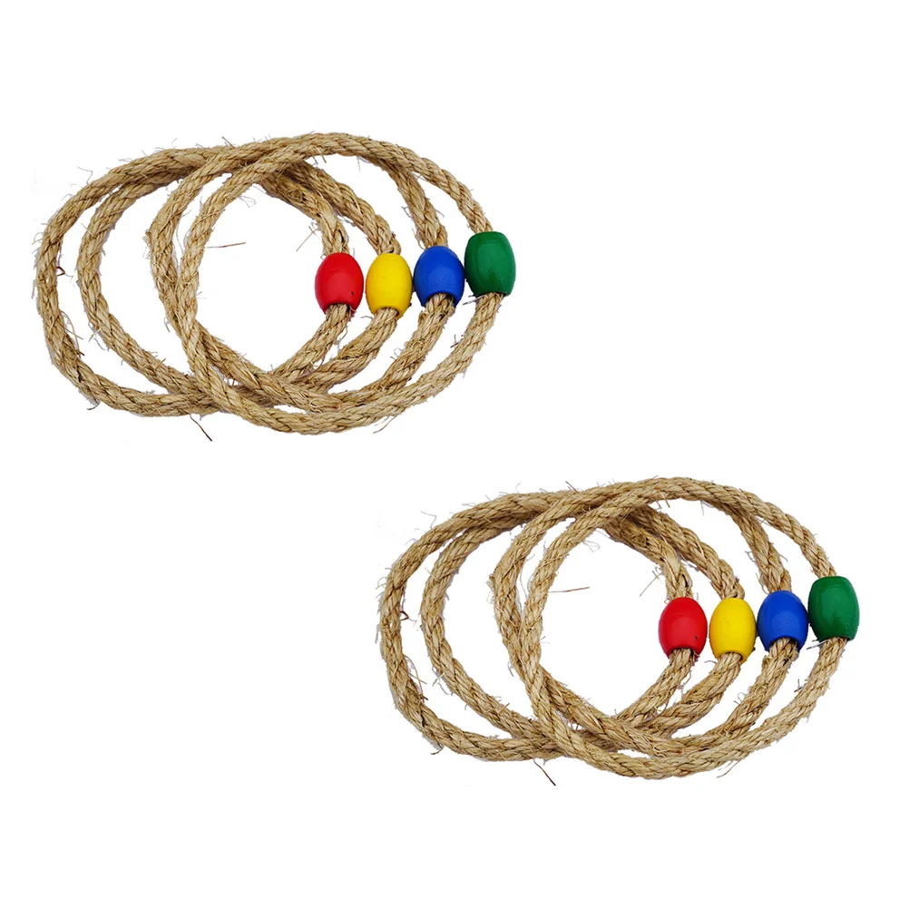 

8 PCS Natural Rope Ferrule Children's Toys Ring Toss Game Wooden Aldult Kids Throwing Rings Educational Playthings