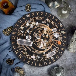 Black Wooden Pendulum Board  Laser Engraved Tarot Sun and Moon Motifs Dowsing Divination Plate Witchs Altar Supplies Home Decor