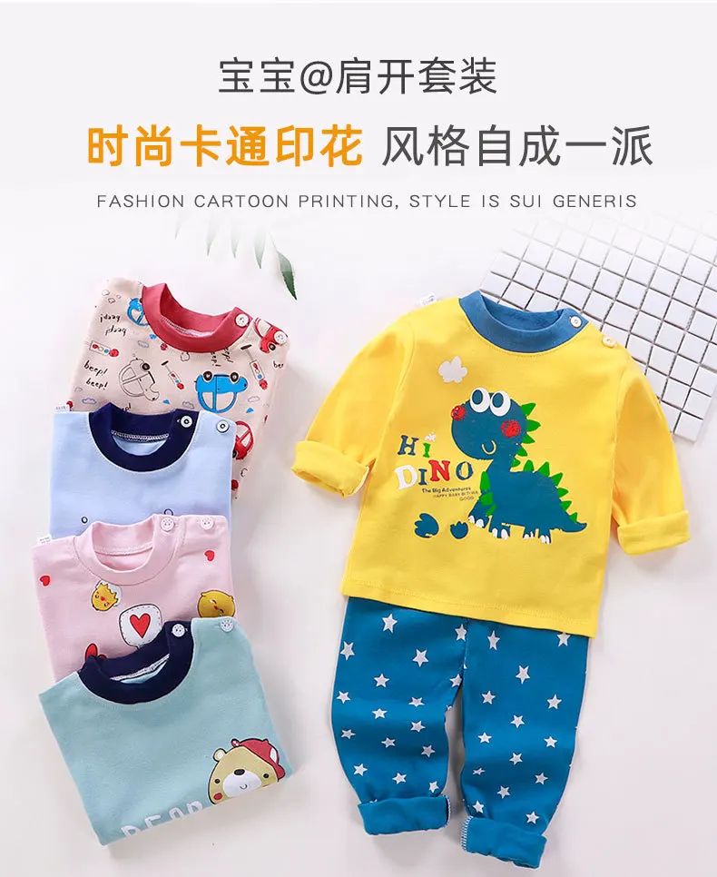 Neues Baby-Herbst-Baumwoll-Warm-Cartoon-Unterwäscheset Weiche Atmungsaktive Hauskleidung für Mädchen Jungen Kinder Dehnbare Freizeit-Pyjamas für Kinder – Detail 4
