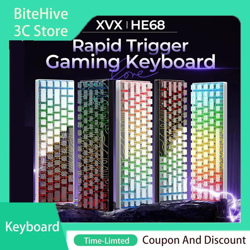 XVX HE68 Wired Magnetic Keyboard with IMD Topographic Keycaps Semi-Aluminum 65% Hot-Swap DKS MT RS SOCD RGB Gaming Keyboard