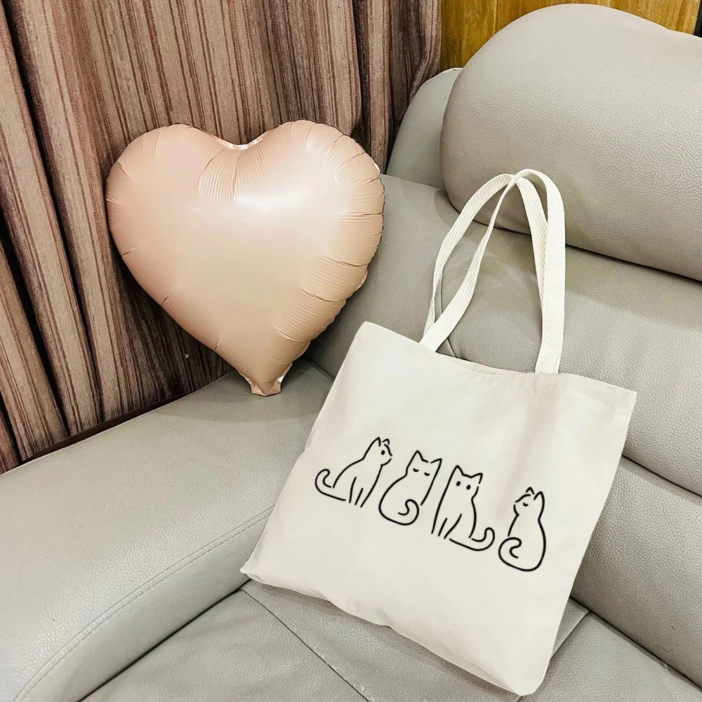 

Simple Drawing Of Cat Tote Bag Reusable Shoulder Shopping Beach Bag For Women, Durable Casual Carryall