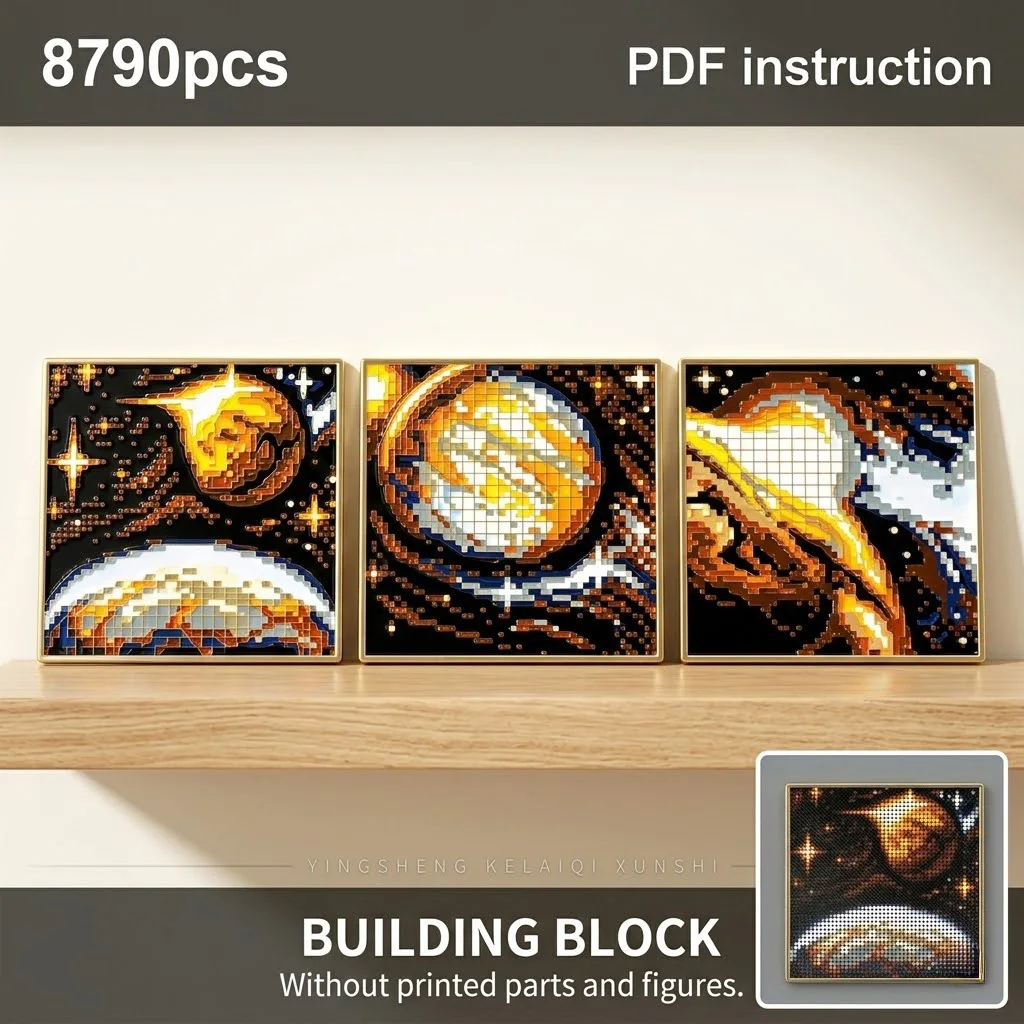 

3-Piece Celestial Planet Mosaic Wall Art Galaxy Triptych Space Exploration Pixel MOC Block Model