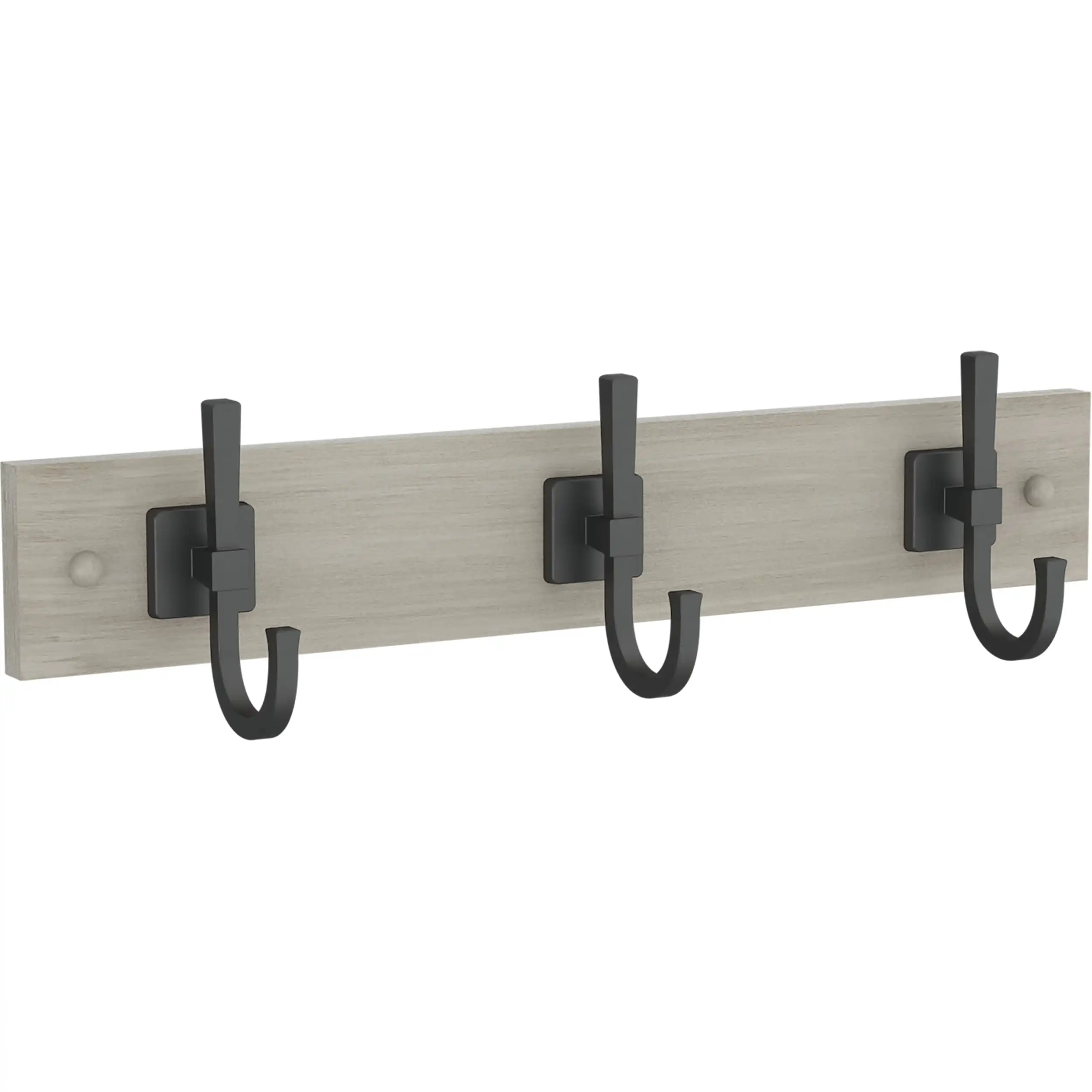 

18" Miller Hook Rack Cozy Rustic Gray Rack with Striking Matte Black Hooks Constructed of Zinc Hooks Mounted to a Wood Rail