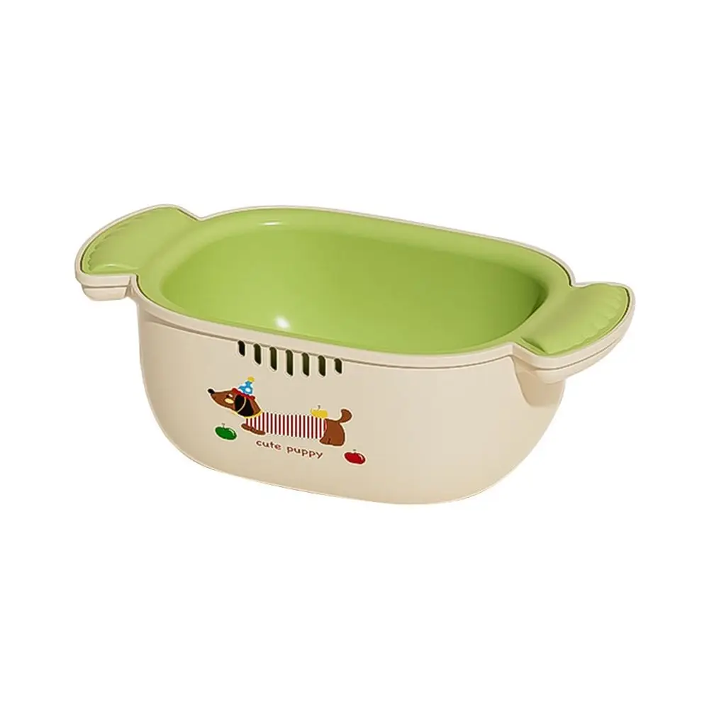 Dopamine Double Layer Drain Basket Space-saving Stackable Vegetable Washing Basin Cute Handle Large Capacity Kitchen Fruit Tray