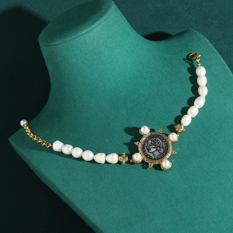 

Vintage Pearl Beaded Bracelet Beauty Head Coin Luxury For Woman Antique Gold Plated Victorian Jewelry Wedding Accessories Trends