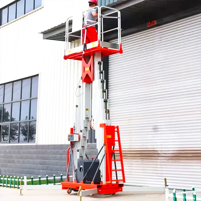 

Portable Mobile Electric Aluminum Lift Double Mast Two Man Lift Platform 12m 200kg 300kg