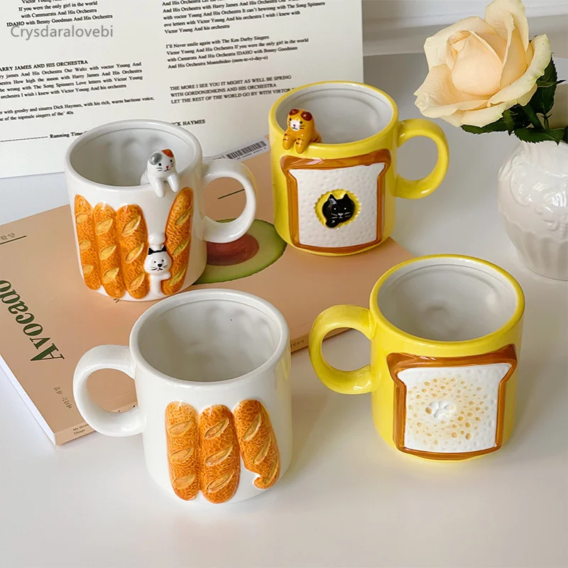 INS Baguette Cat Mug Ceramic Cute Coffee Cup Toast Relief Milk Cup