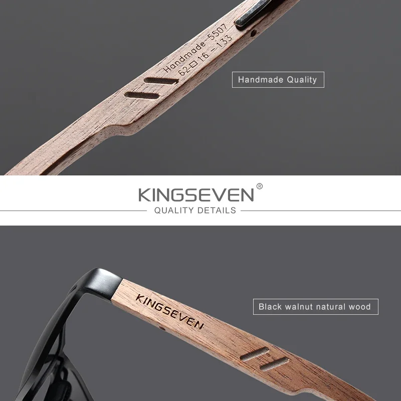 KINGSEVEN Aluminum Handmade Walnut Wooden Sunglasses Men High Quality Polarized Sun Glasses For Women Anti-Glare Mirror Lens