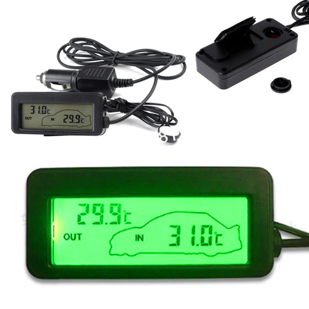 12V Mini Temperature Sensor LCD Car Digital Thermometer Auto Temperature Indoor Outdoor Meter Gauge Instruments With 1.5m Cable