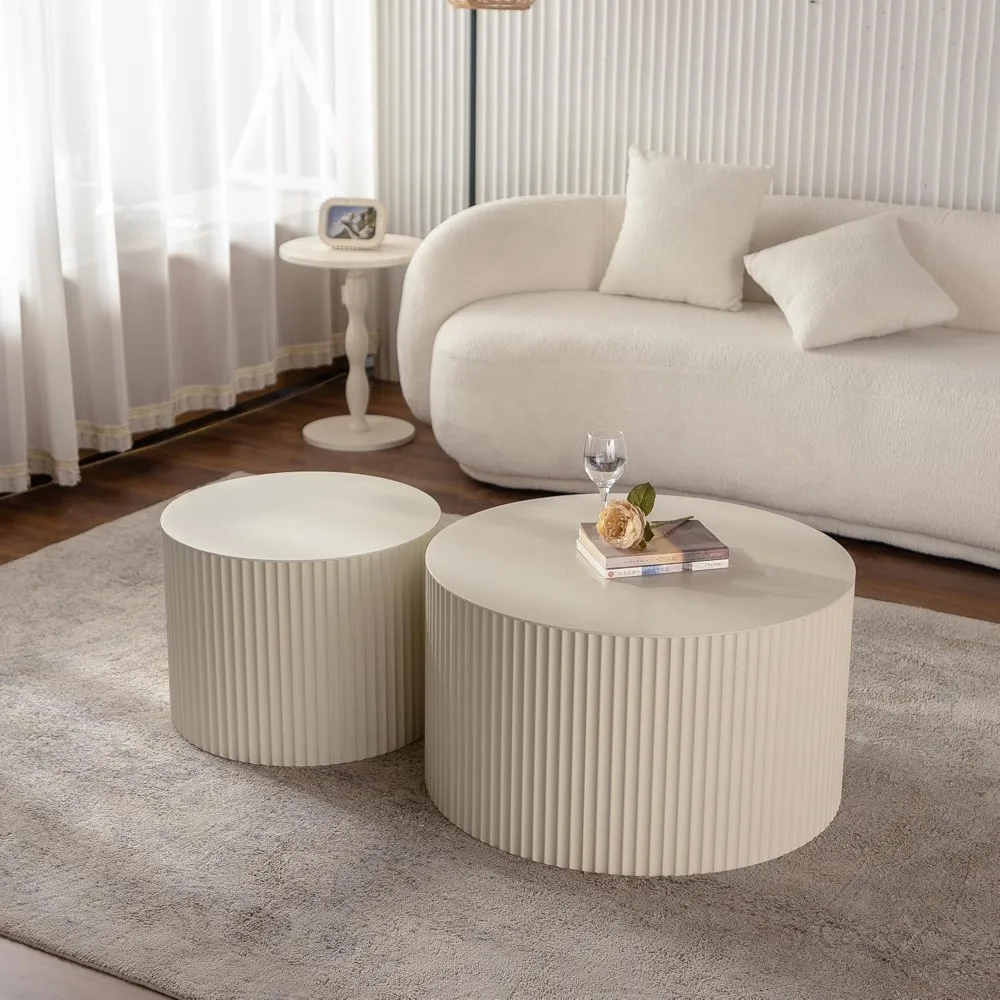 Kevinplus moderne nestbare salontafelset, 2-delig cirkelhoutontwerp voor woonkamer, klaar voor gebruik