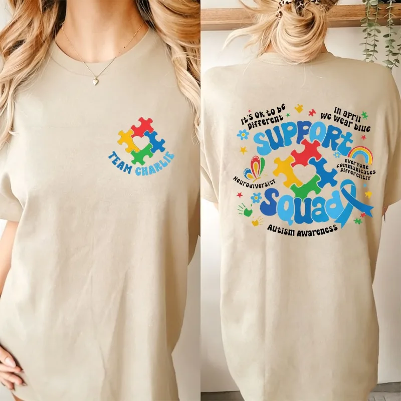 パーソナライズされた自閉症啓発シャツ、家族自閉症サポートチーム、自閉症ママシャツ、神経多様性シャツ、インクルージョンTシャツトップス