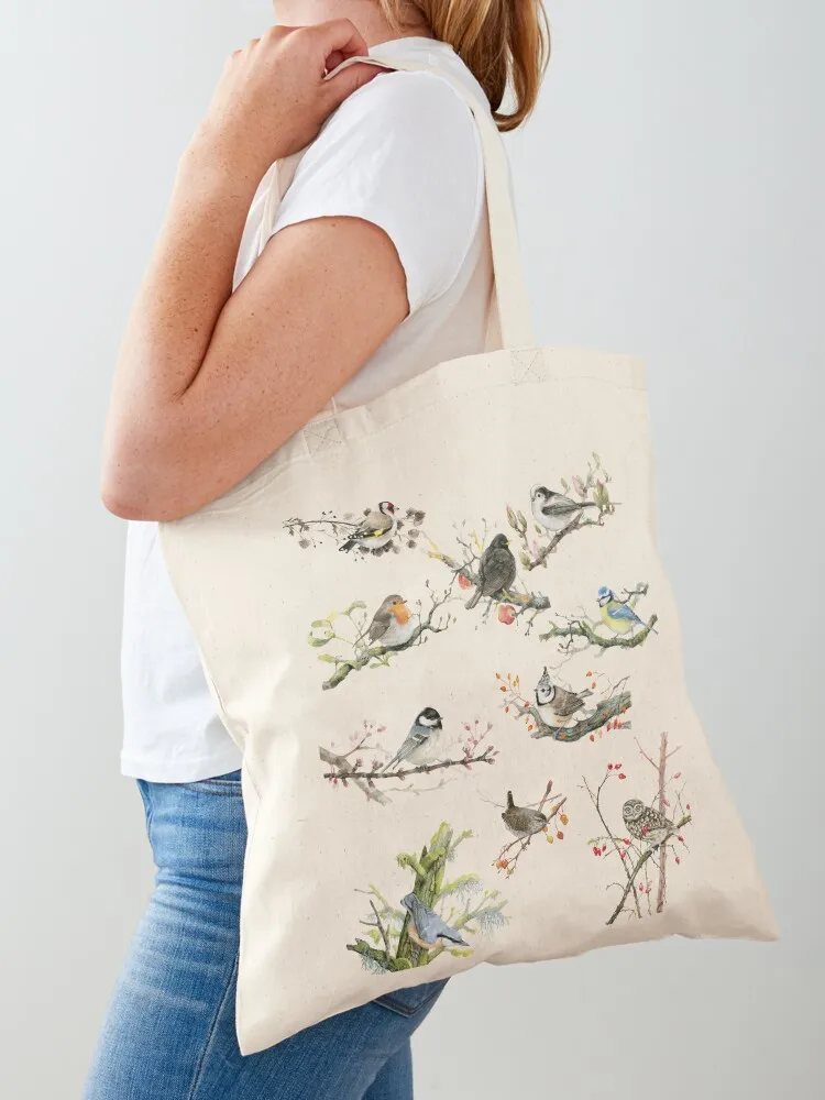 

Blue tit, blackbird, sparrow, robin, eagle owl, owl, owl, titmouse Tote Bag women bag Reusable bags eco bag folding