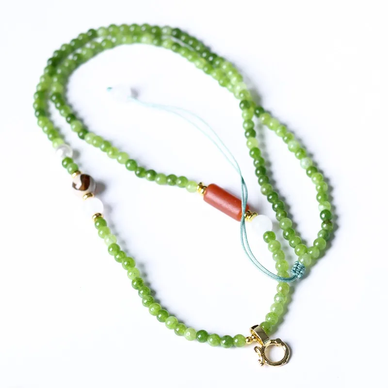 Handwoven Green Chalcedony Universal Pendant Cord Elegant French Style Lanyard for Hanfu Horse Face Skirt Women Gifts