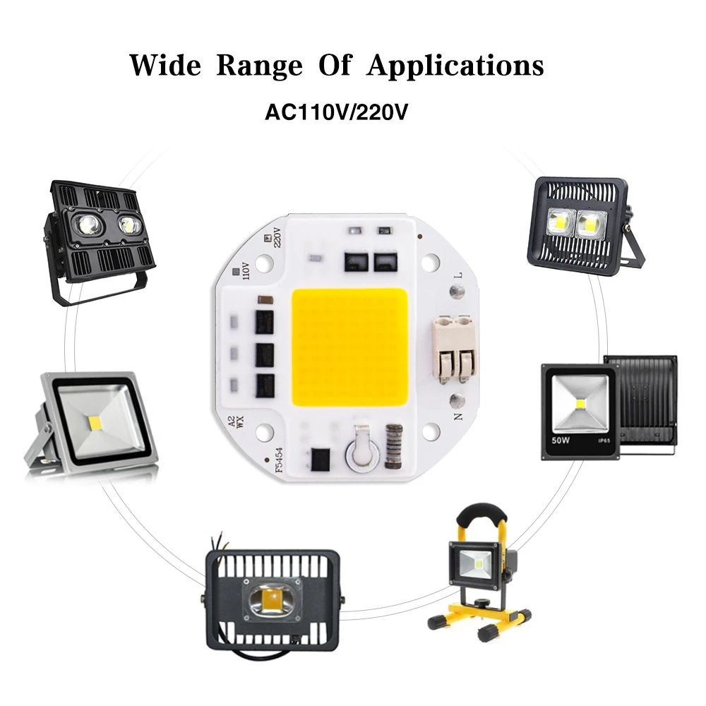 Senza saldatura 2 pezzi 100W 70W 50W Chip LED COB ad alta potenza per proiettore faretto 220V 110V perline di luce integrate in alluminio