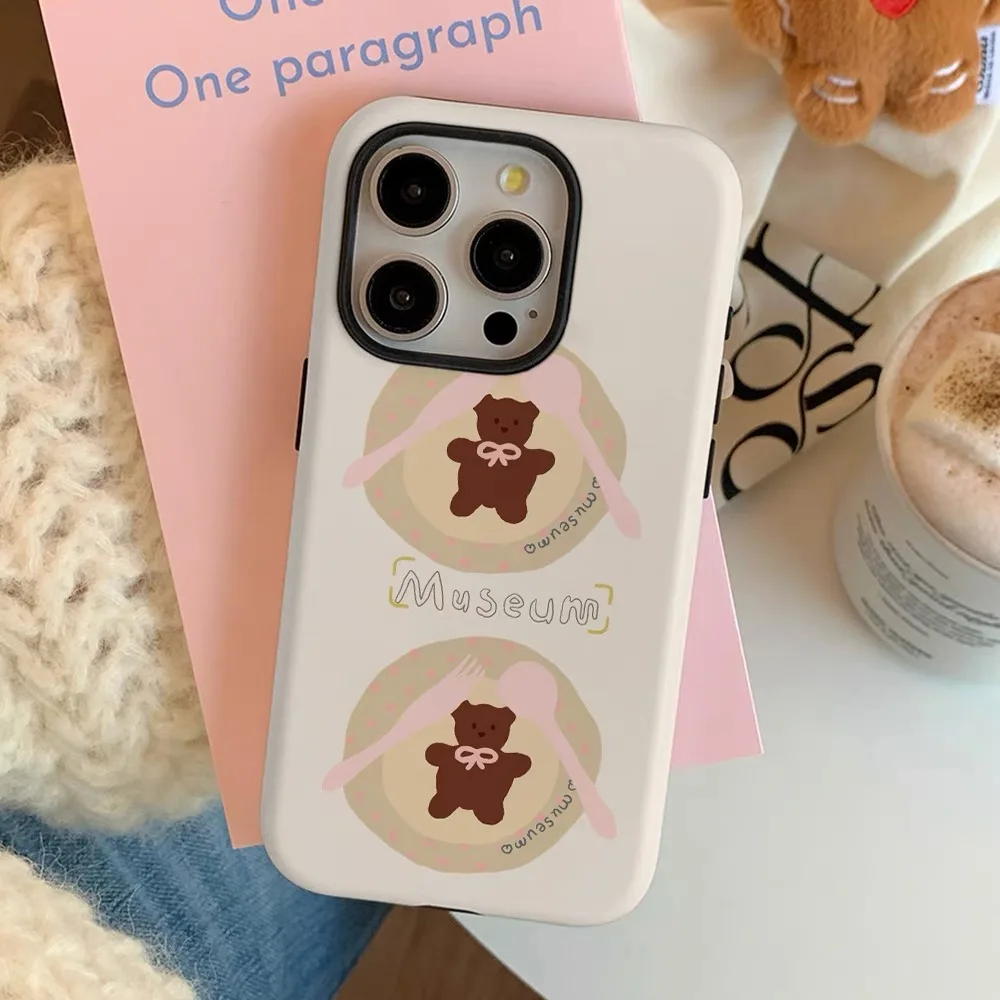 

Korean Little Bear Biscuit Cartoon Animal Phone Case for IPhone 16 15 14 11 12 13 Pro XR XS Max X 7 8 Plus SE2020 Silicone Cover