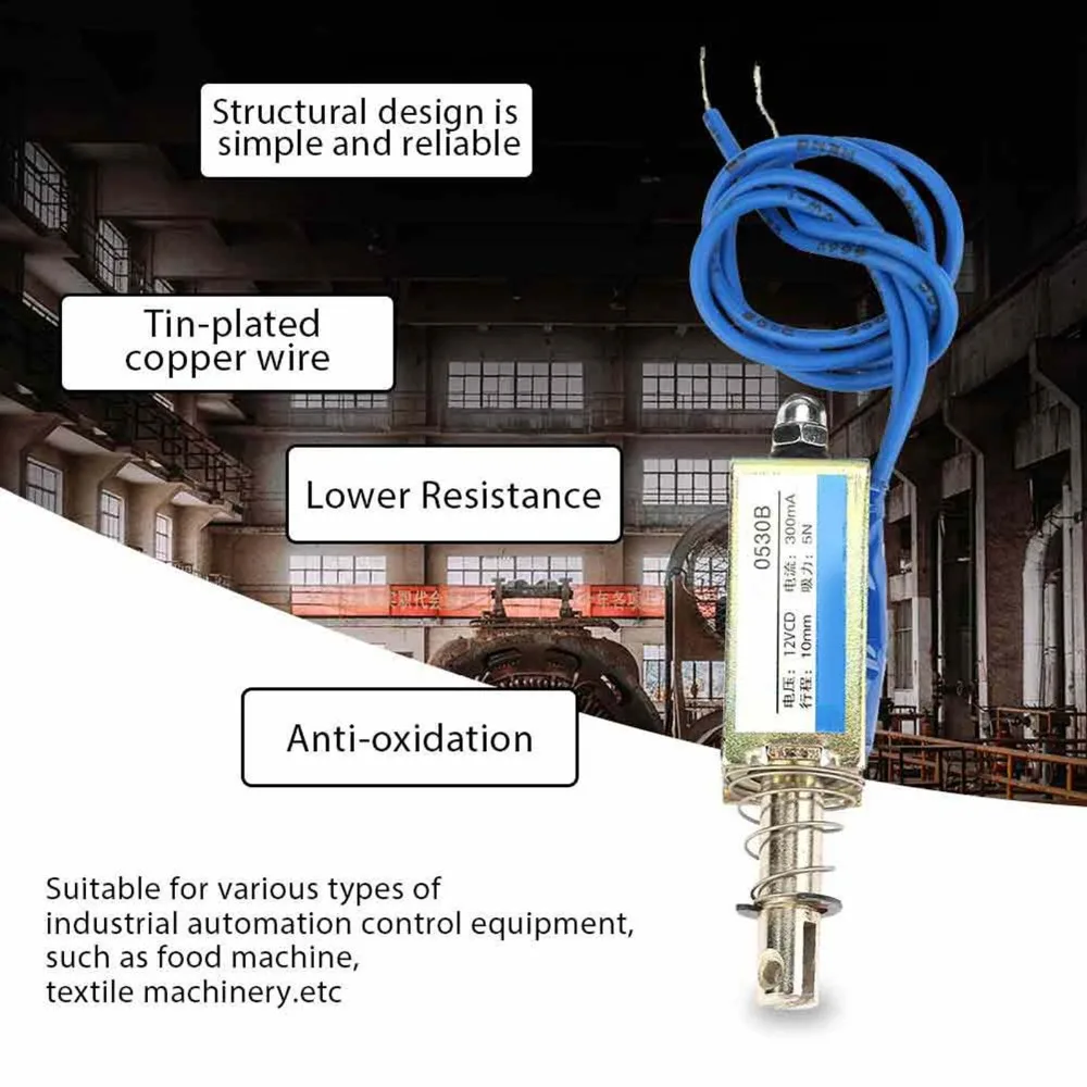 Push Type 6/12/24V Linear Pull Solenoid 300mA 5N Force DC Solenoid Actuator DC Push-Pull Solenoid Automation Control