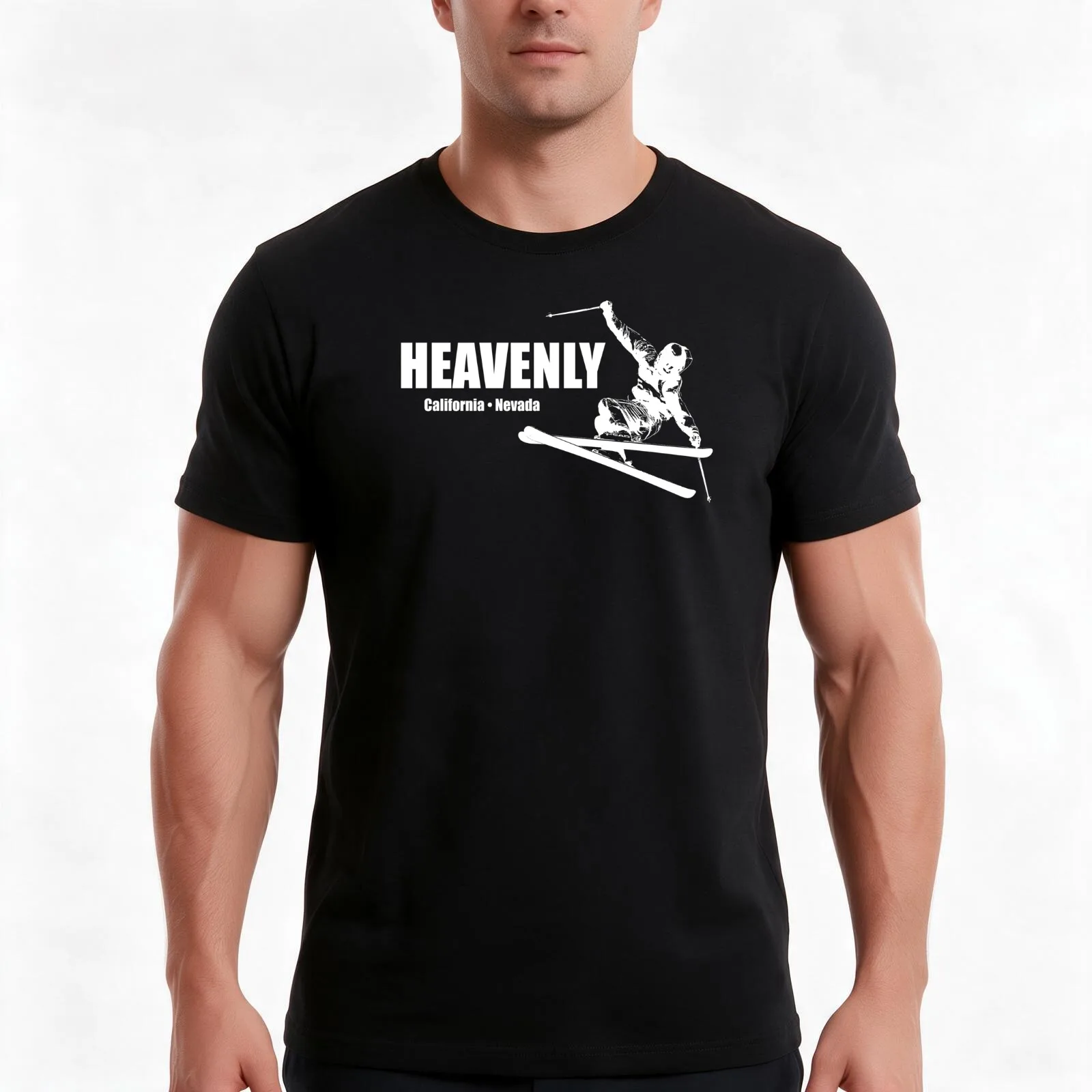 Heavenly Ski Resort California Nevada Skier T-Shirt, Summer Casual Cotton Tee, Oversized Streetwear Tops, Vintage Graphic Print