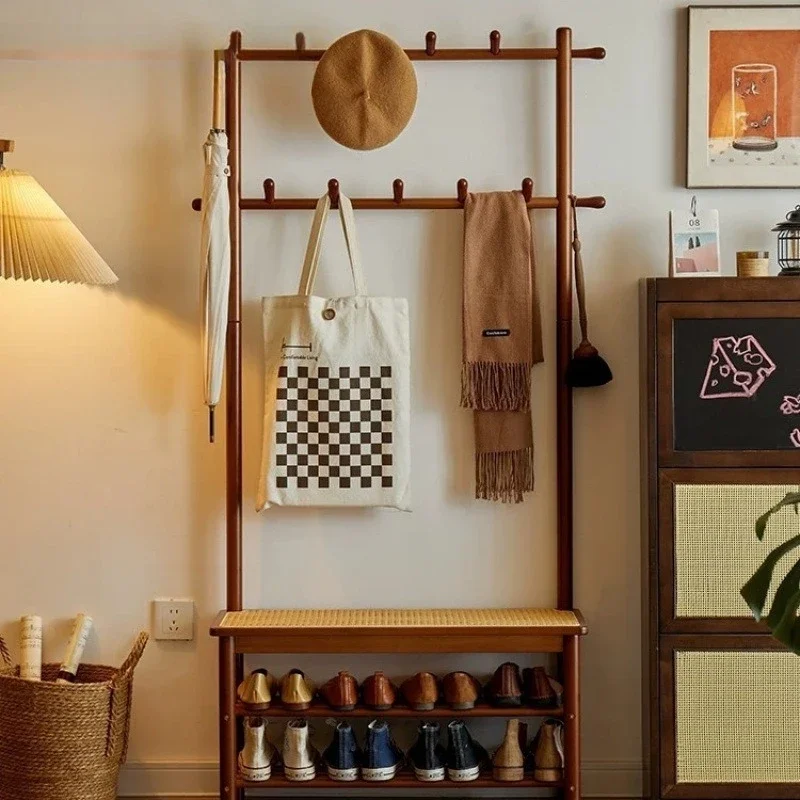 shoe changing stool, integrated hanger, rattan shoe rack, floor-to-ceiling household entrance entrance entrance10
