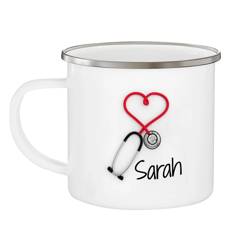 

Doctor Custom Printed enamelled cup Gift Personalised Name Hospital Doctors and nurses Text Coffee Mug Drop Shipping