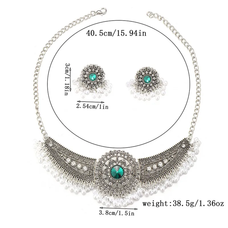 Vintage Jewelry Set Rhinestone Choker Necklaces Earrings For Women Simulated Pearl Beads Tassel Wings Shaped Jewelry Sets view 2