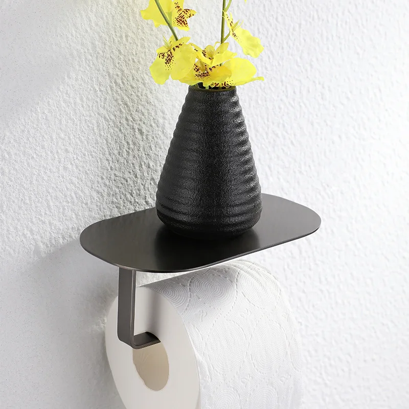 Bathroom Toilet Paper Holder Black/BrushedGold/Gun Gray Tissue Phone Rack Wall Mounted  Aluminum WC Paper Holder