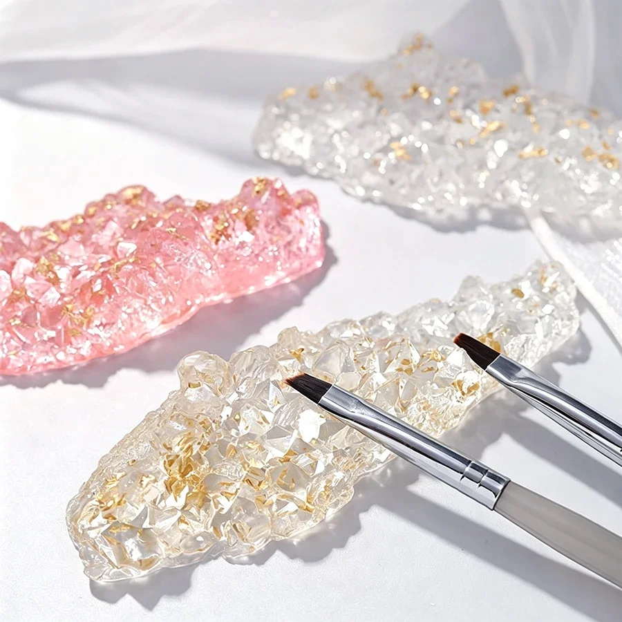 Transparent Ice Mountain Nail Brush Holder, Resin Nail Art Pen Rest with Golden Foil, Nail Tool Stand for Manicure Supplies