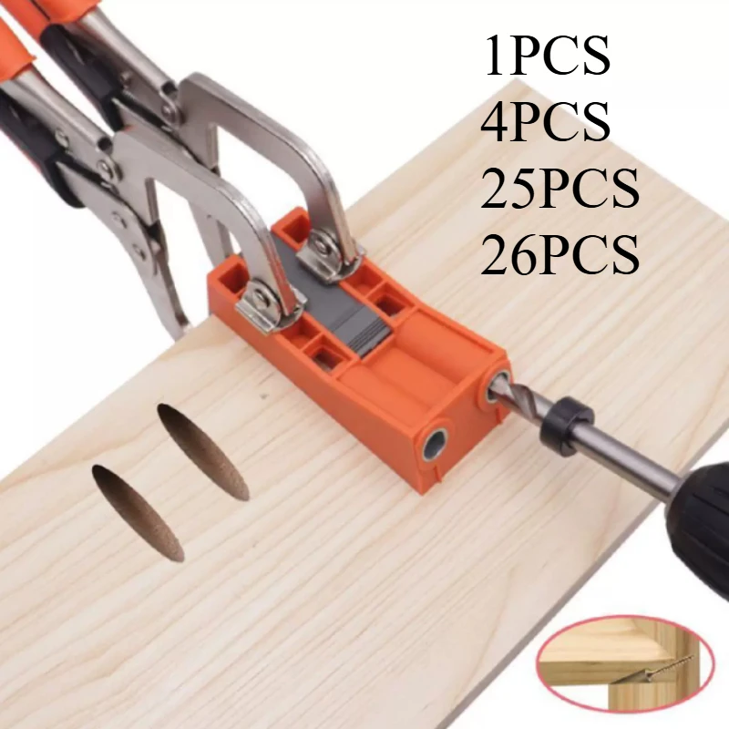 

1/4/25/26PCS Woodworking Pocket Hole Jig Angled Hole Drilling Guide Tool for Wood Angle Drill Locator Plastic Metal