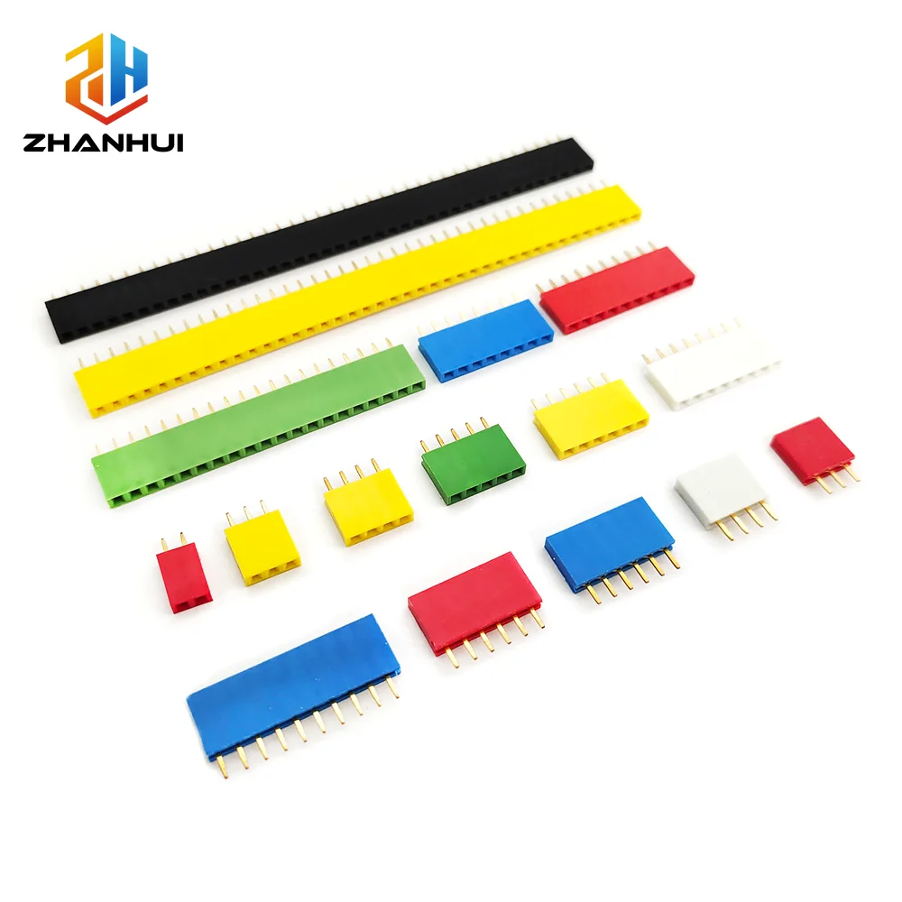 10PCS 2.54mm Single Row Female Pin Header 1×2/3/4/6/8/10/16/40Pin Colorful Socket for PCB Board & Prototyping