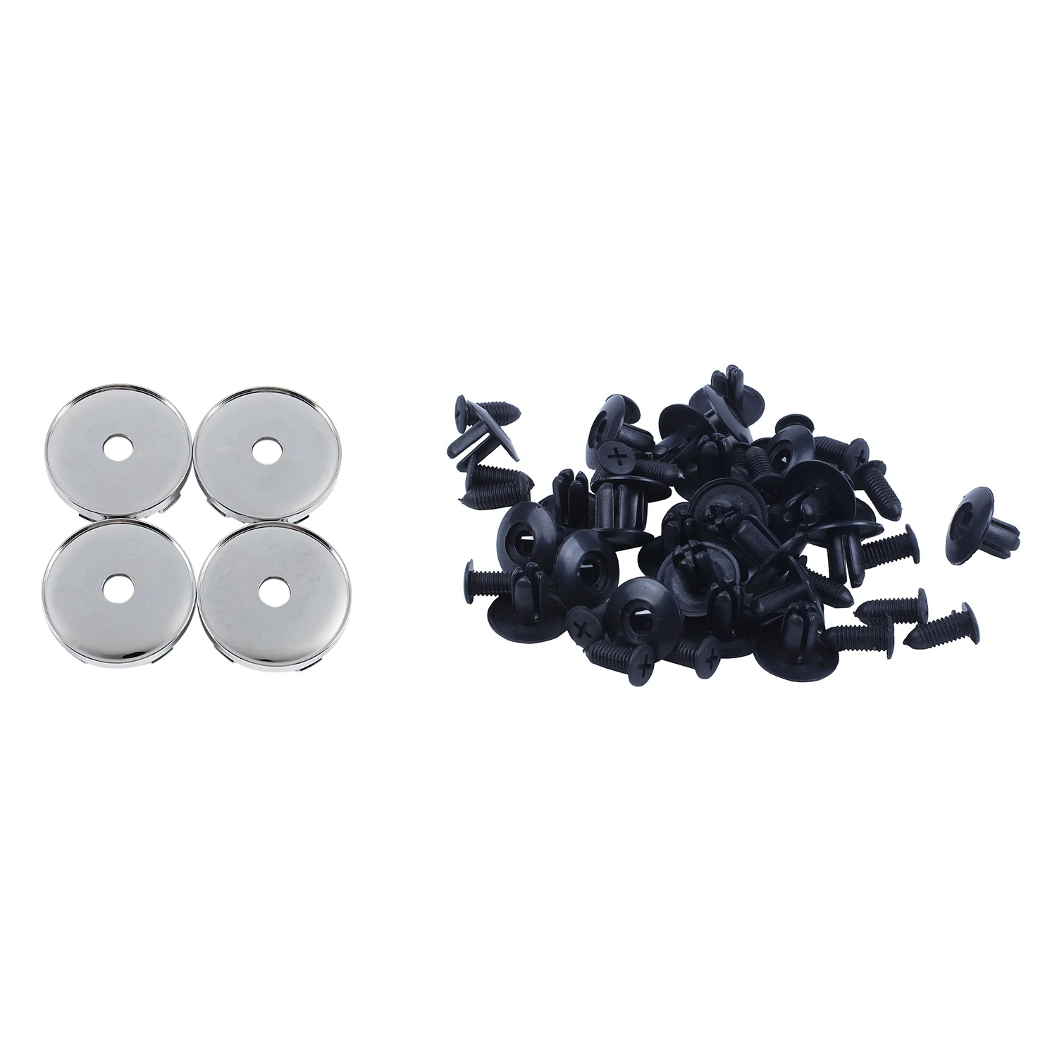 

4 Pcs Chrome Wheel Center Hub Cap with 25 Pcs Plastic Push in Bumper Fender Door Rivets Clip