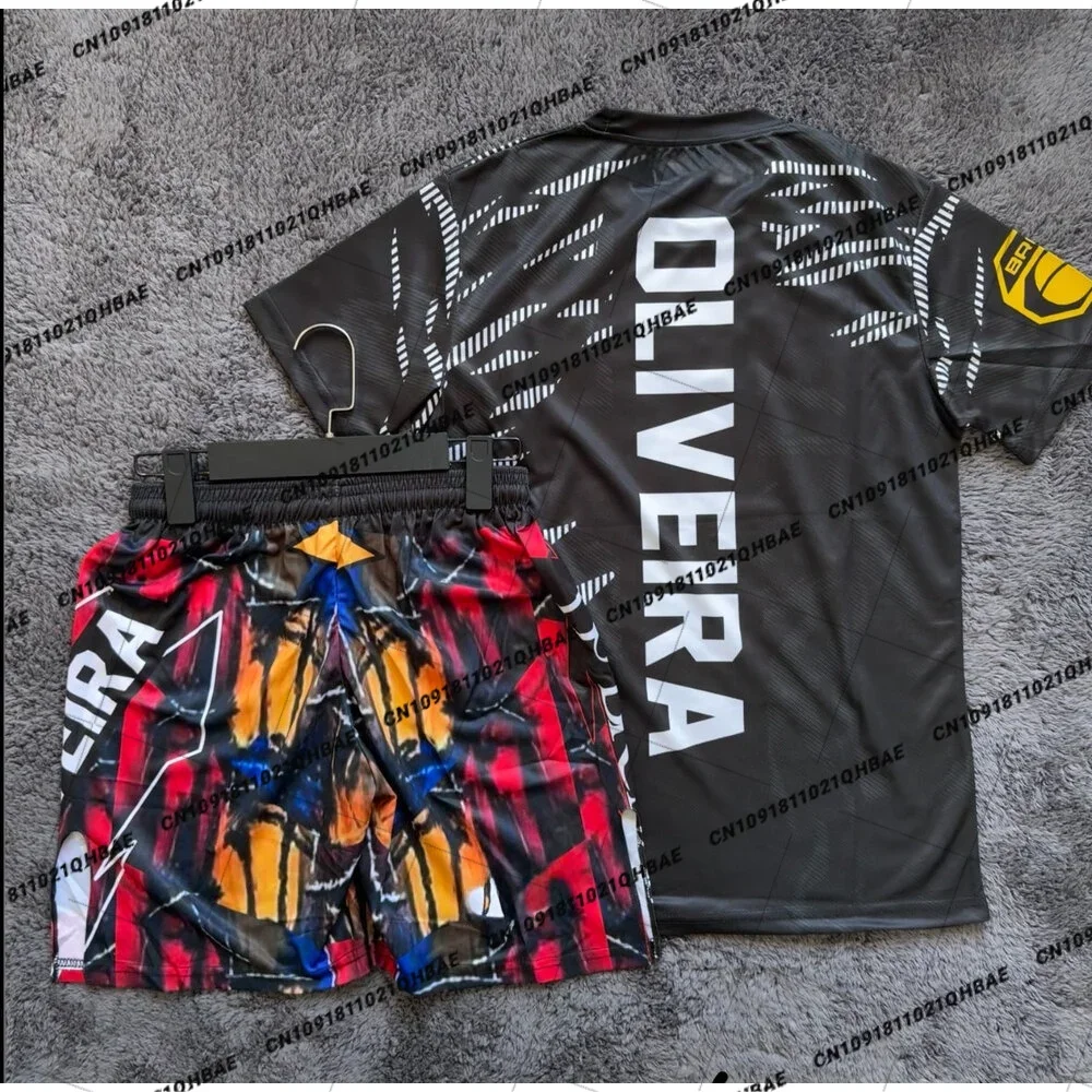 

Summer Top Boxer MMA Octagonal Cage Charles Oliveira Tshirt Shorts Set Men Sports Training Running Set Speed drying Fighting Set