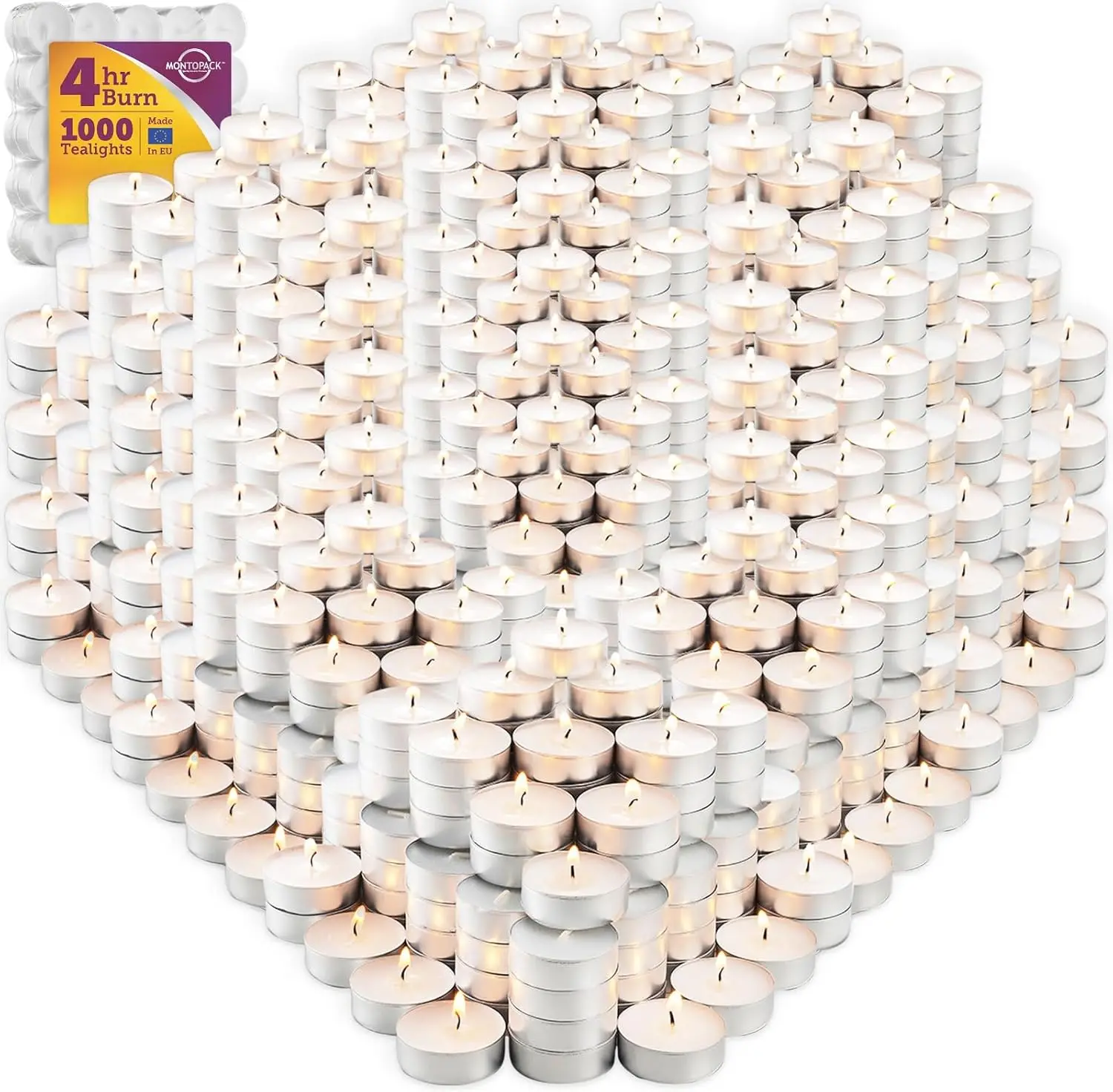 Unscented Tea Light Candles Bulk 1000 Pack | 4 Hours, White,Smokeless,Dripless Small Votive Paraffin Tealights | Long-Lasting