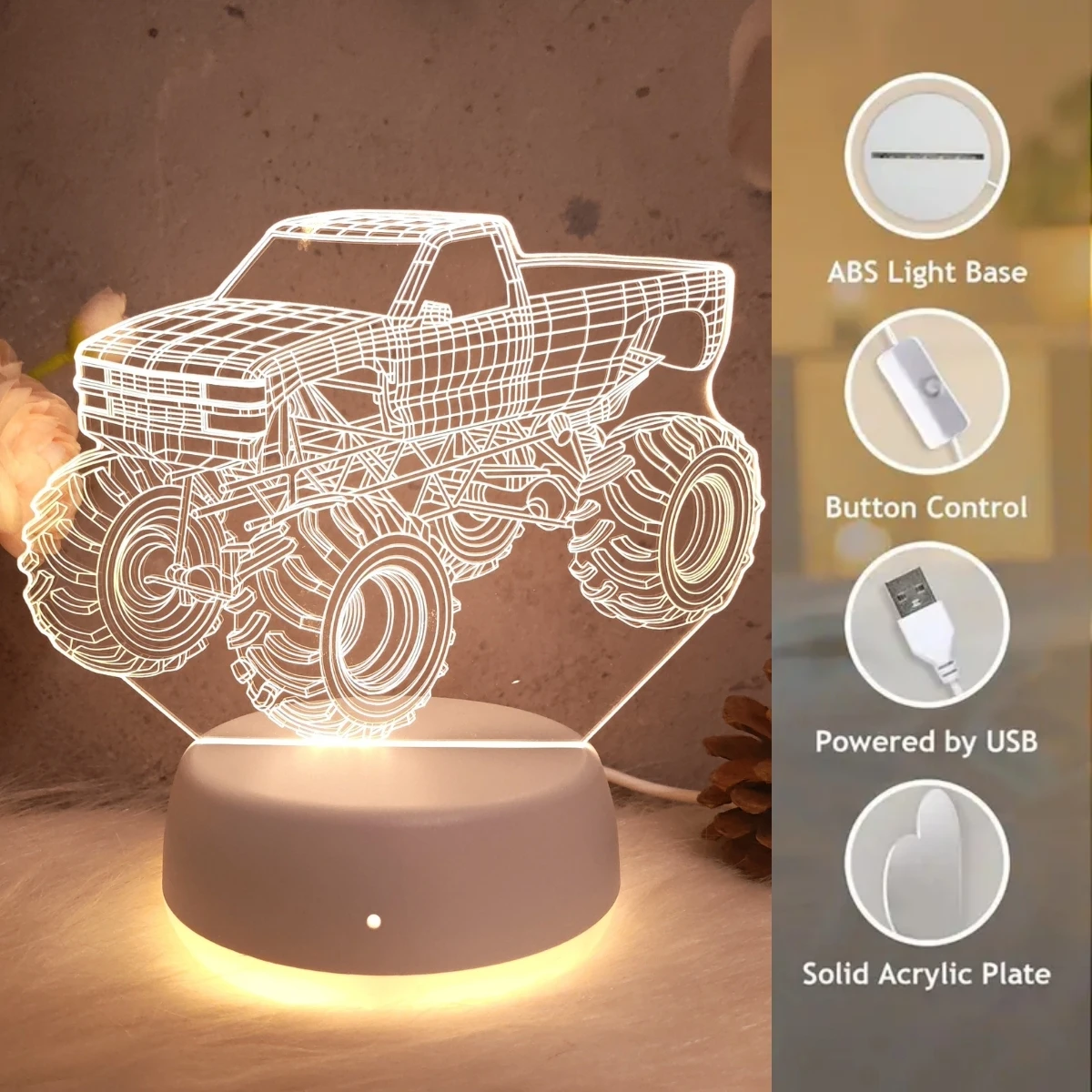 USB 3D creative off-road vehicle night lights, bedroom and living room decorative lights, desktop decorative lights