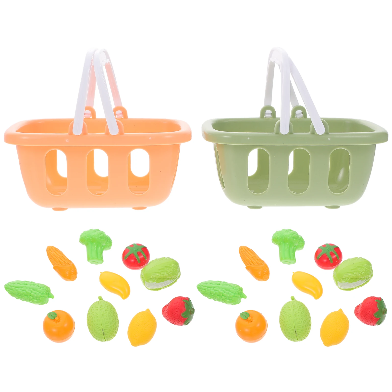 

2 Sets Simulated Vegetable and Fruit Shopping Basket Toddler Toy Pretend Play Fake Kid Kitchen Plastic Mini Child