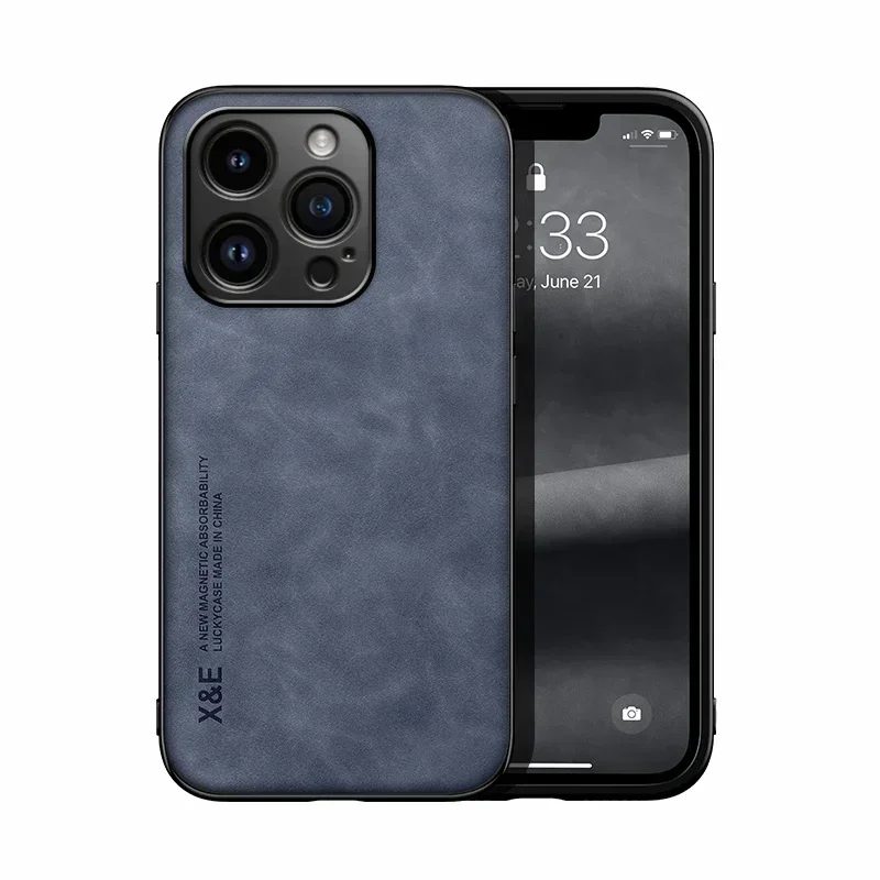 Luxe lederen tas voor iPhone 17 16 16e 15 14 13 12 11 Pro Max Plus 12 13 Mini SE 8 7 Cover met metalen plaat Ondersteuning Auto Hold